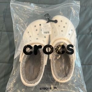 Brand new fuzzy crocs!!! White and grey!